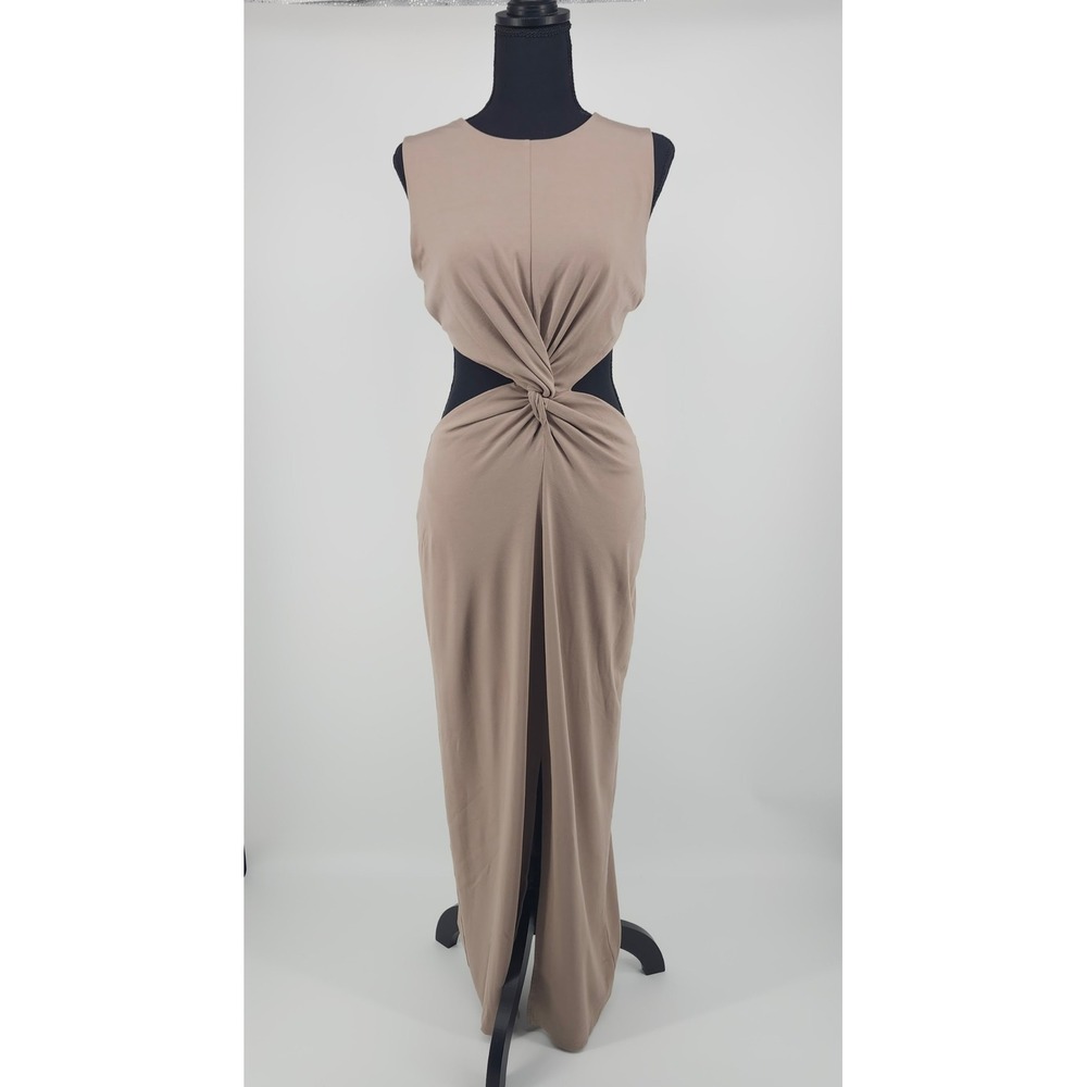 Express Women Taupe Twist Front Cutout Sleeveless Maxi Dress Medium